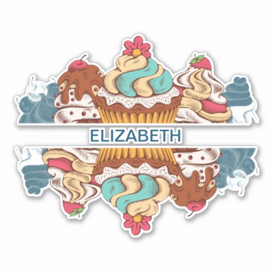 Retro Style Cupcakes Sweet Dessert Sticker (Voorkant)