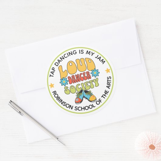 Retro Style Customizable Tap Dance Studio Ronde Sticker (Envelop)