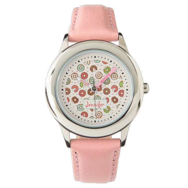 Retro Style Cute Colorful Donut Patroon Horloge (Voorkant)