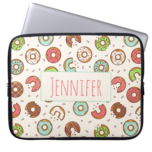 Retro Style Cute Colorful Donut Patroon Laptop Sleeve (Voorkant)