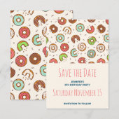 Retro Style Cute Colorful Donut Patroon Save The Date (Voorkant / Achterkant)