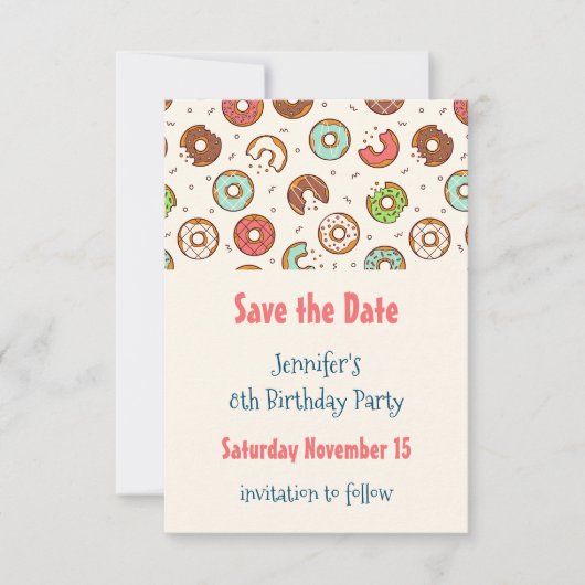 Retro Style Cute Colorful Donut Patroon Save The Date (Voorkant)