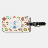 Retro Style Cute Colorful Donut Pattern Monogram Bagagelabel (Voorkant horizontaal)