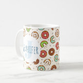 Retro Style Cute Colorful Donut Pattern Monogram Koffiemok (Voorkant links)