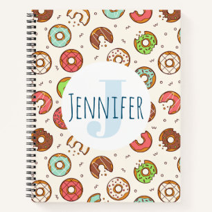Retro Style Cute Colorful Donut Pattern Monogram Notitieboek