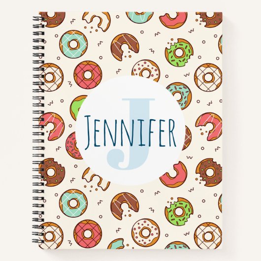 Retro Style Cute Colorful Donut Pattern Monogram Notitieboek (Voorkant)