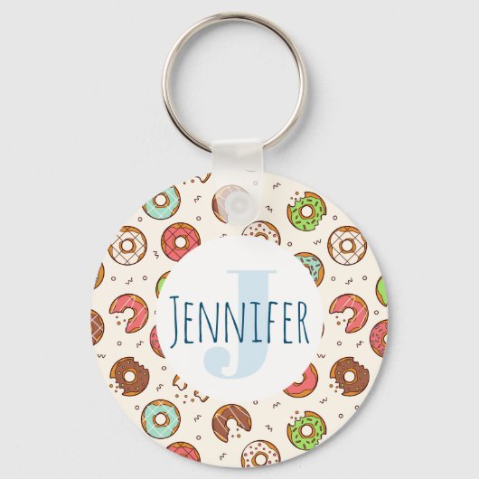 Retro Style Cute Colorful Donut Pattern Monogram Sleutelhanger (Voorkant)