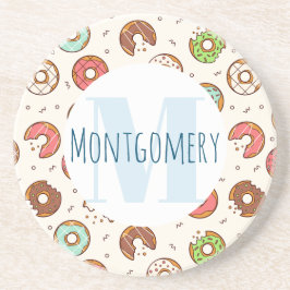 Retro Style Cute Colorful Donut Pattern Monogram Zandsteen Onderzetter