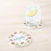 Retro Style Cute Colorful Donut Pattern Monogram Zandsteen Onderzetter (Zijkant)