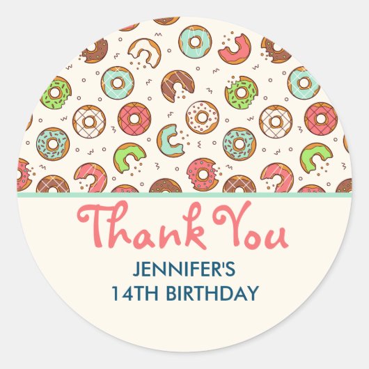 Retro Style Cute Colorful Donut Pattern Ronde Sticker (Voorkant)