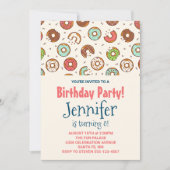 Retro Style Cute Donut Pattern Birthday Party Kaart (Voorkant)