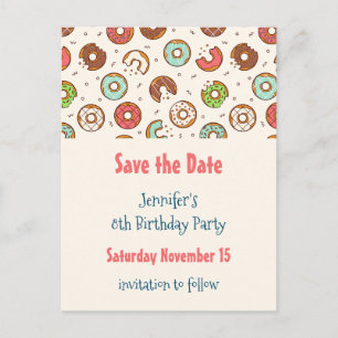 Retro Style Cute Donut Pattern Save the Date Uitnodiging Briefkaart