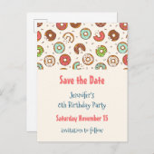 Retro Style Cute Donut Pattern Save the Date Uitnodiging Briefkaart (Voorkant / Achterkant)