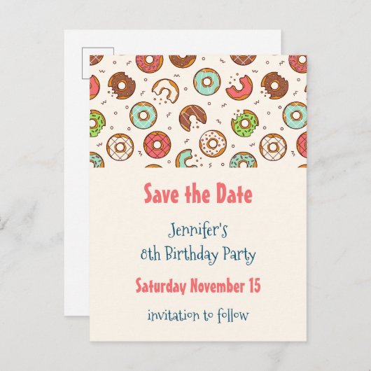 Retro Style Cute Donut Pattern Save the Date Uitnodiging Briefkaart (Voorkant / Achterkant)