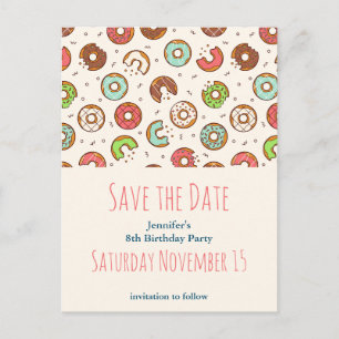 Retro Style Cute Donut Pattern Save the Date Uitnodiging Briefkaart