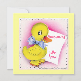 Retro Style Cute Speelgoed Duck Baby Birth Annound Kaart