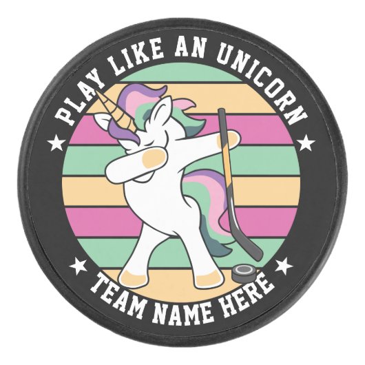 Retro Style Dabbing Unicorn Hockey Puck (Voorkant)