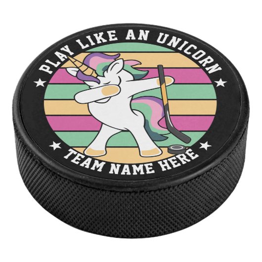 Retro Style Dabbing Unicorn Hockey Puck (3/4)