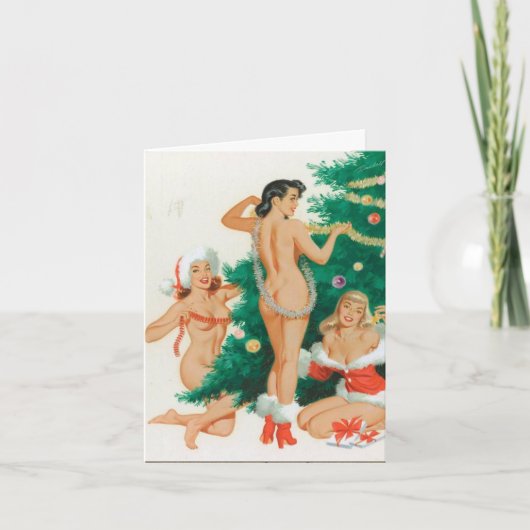 Retro-Style "De Boom Optuigen" Kerstkaart Feestdagen Kaart (Voorkant)