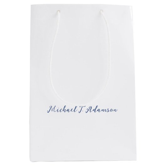 Retro Style Elegant Plain White Calligraphy Name Medium Cadeauzakje (Voorkant)