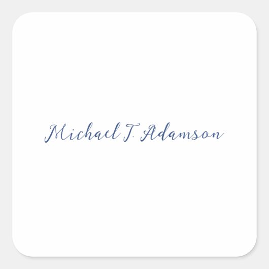 Retro Style Elegant Plain White Calligraphy Name Vierkante Sticker (Voorkant)