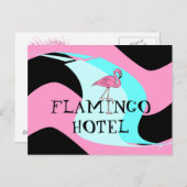 Retro Style Flamingo Hotel Briefkaart aquas roze (Voorkant / Achterkant)