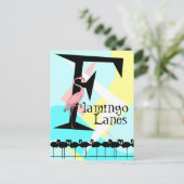 Retro Style Flamingo Lanes Briefkaart aquas roze (Staand voorkant)