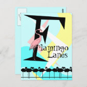 Retro Style Flamingo Lanes Briefkaart aquas roze (Voorkant / Achterkant)