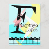 Retro Style Flamingo Lanes Briefkaart aquas roze (Voorkant)