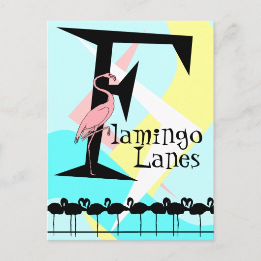Retro Style Flamingo Lanes Briefkaart aquas roze (Voorkant)