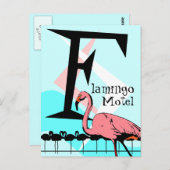 Retro Style Flamingo Lounge Briefkaart aquas roze (Voorkant / Achterkant)