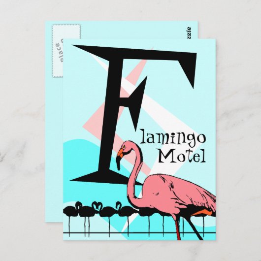 Retro Style Flamingo Lounge Briefkaart aquas roze (Voorkant / Achterkant)