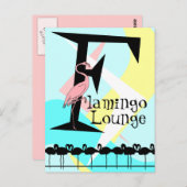 Retro Style Flamingo Lounge Briefkaart aquas roze (Voorkant / Achterkant)