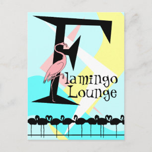 Retro Style Flamingo Lounge Briefkaart aquas roze