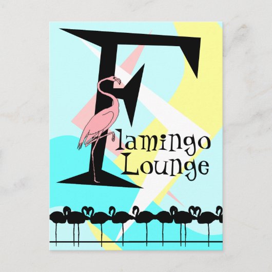 Retro Style Flamingo Lounge Briefkaart aquas roze (Voorkant)