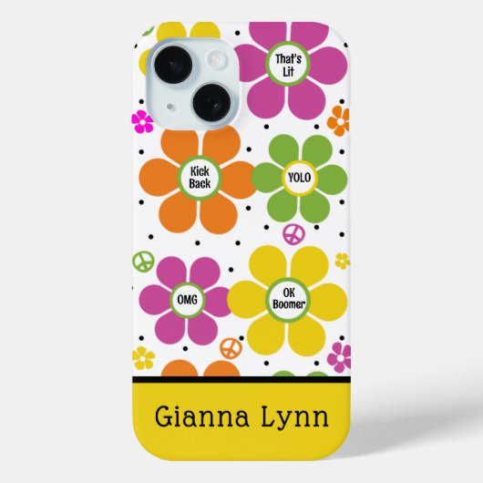 Retro Style Floral Flower Power Monogrammed Case-Mate iPhone Case (Achterkant)