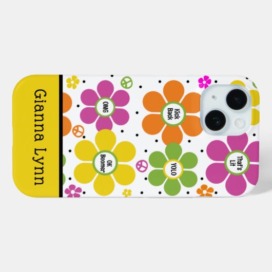 Retro Style Floral Flower Power Monogrammed Case-Mate iPhone Case (Achterkant (horizontaal))