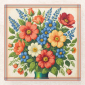 Retro Style Flower Bouquet | Glass Coaster Glazen Onderzetter (Voorkant)
