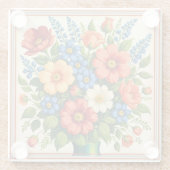 Retro Style Flower Bouquet | Glass Coaster Glazen Onderzetter (Achterkant)