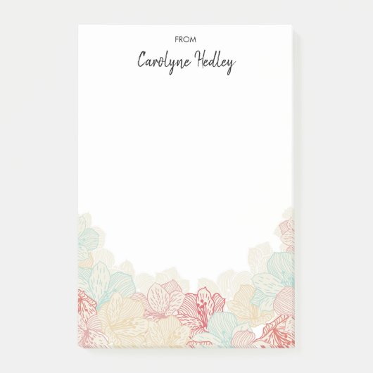 Retro Style Flowers Silhouette Custom Name Post-it® Notes (Voorkant)