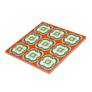 Retro Style Funky Bright Oranje groen patroon Tegeltje