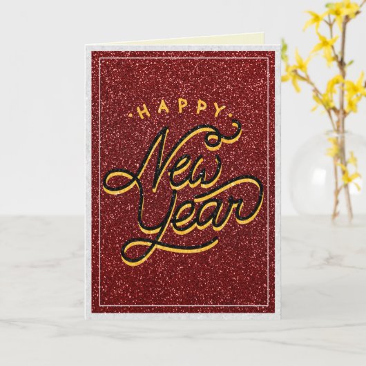 Retro Style Glitter - nieuwjaarskaart Kaart (Gele Bloem)