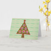 Retro Style Groen Roze Kerstboom Kaart (Gele Bloem)