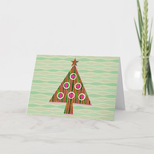 Retro Style Groen Roze Kerstboom Kaart (Voorkant)