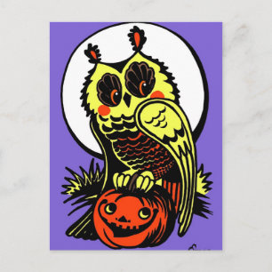 Retro Style Halloween Owl Briefkaart