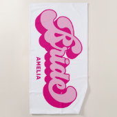 Retro Style Hot Roze Bruid Bachelorette Weekend Strandlaken (Voorkant)