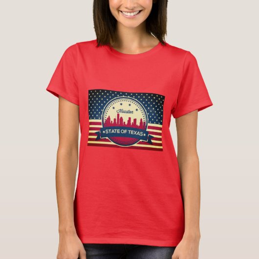 Retro Style Houston Skyline T-shirt (Voorkant)