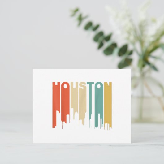 Retro Style Houston Texas Skyline van 1970 Feestdagenkaart (Staand voorkant)
