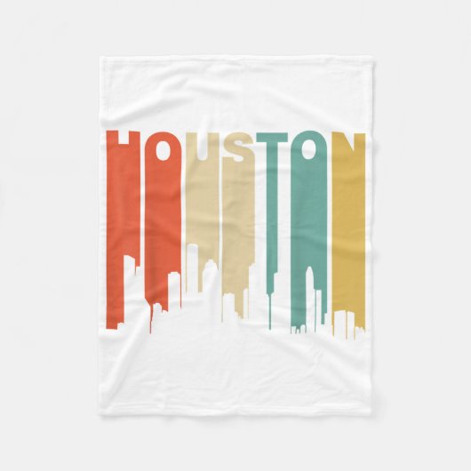 Retro Style Houston Texas Skyline van 1970 Fleece Deken (Voorkant)