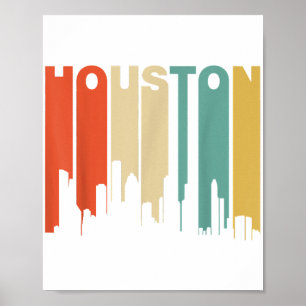 Retro Style Houston Texas Skyline van 1970 Poster